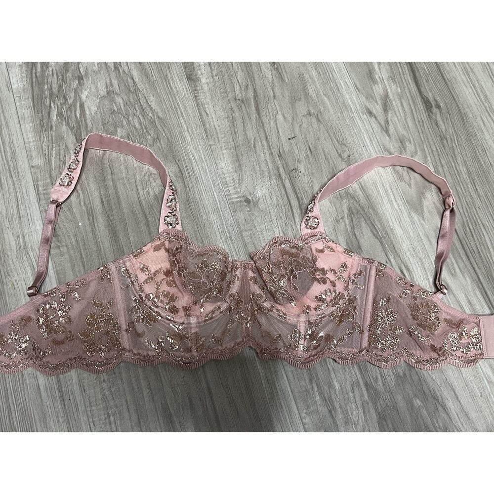 Victoria's Secret Dream Angels Bustier Bra Lace Sequined Rose Gold Pink Size 30B
